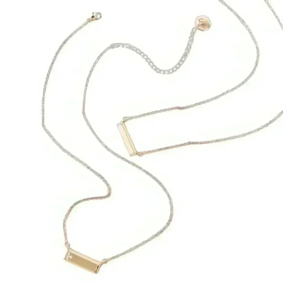 Plunder Designs Set Of Two Bar  Necklaces With Clear Gem Accents On Gold Chain - Picture 1 of 4